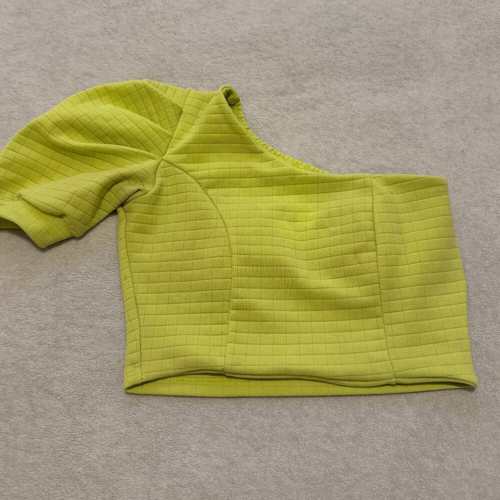 One-Shoulder Puff Sleeve Crop Top – Lime Green
